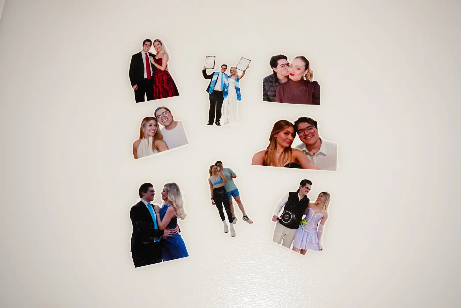 Eight temporary tattoos cut to the outline of couple photos, ready to apply