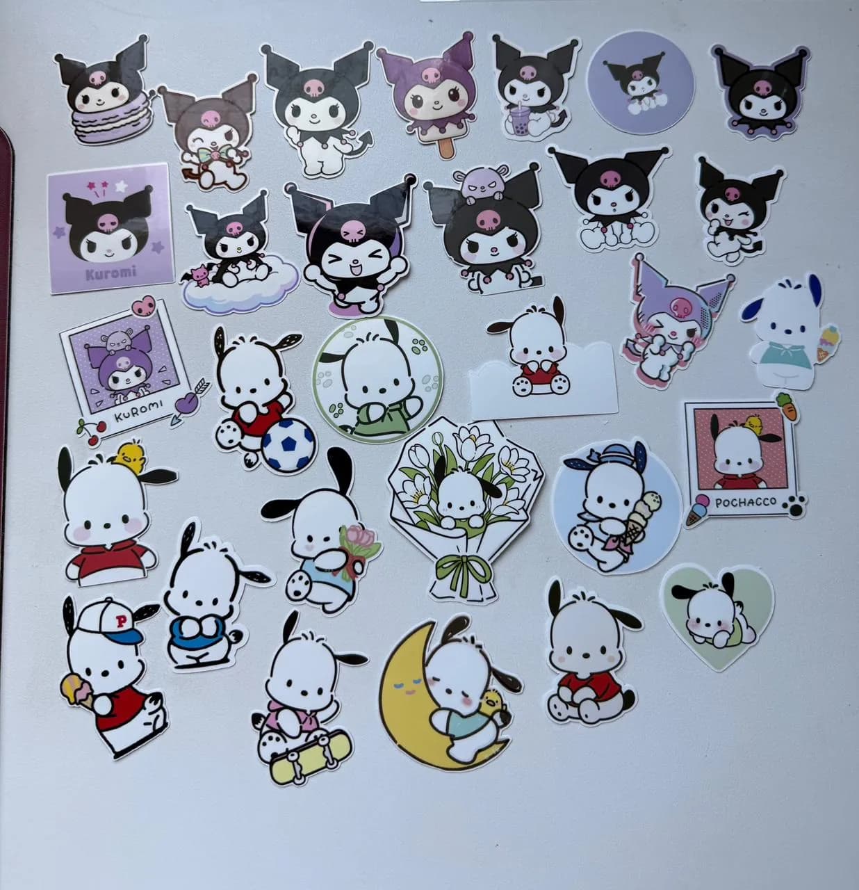 Kuromi, Pochacco and My Melody stickers on water-resistant vinyl